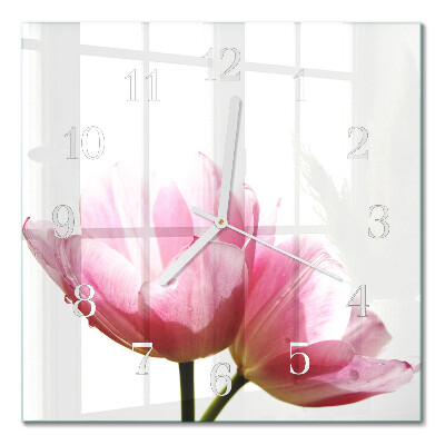 Horloge carrée en verre Tulipes