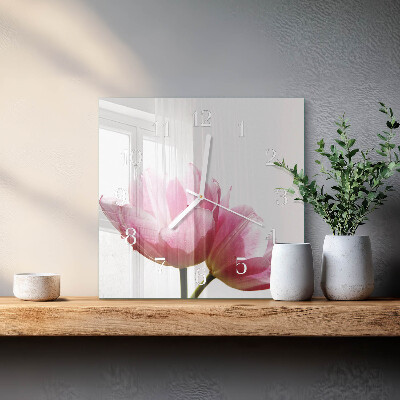 Horloge carrée en verre Tulipes