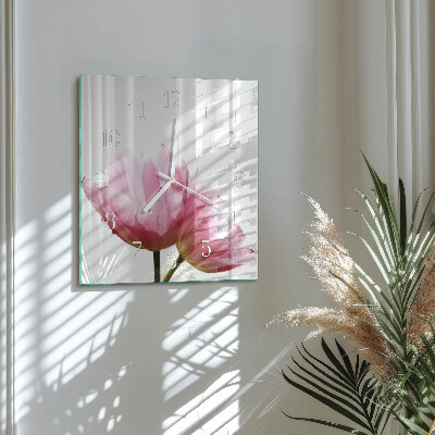 Horloge carrée en verre Tulipes