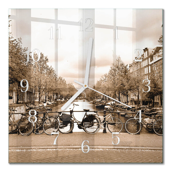Horloge carrée en verre Amsterdam en sépia