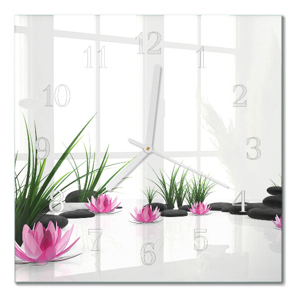 Horloge carrée en verre Fleur de lotus