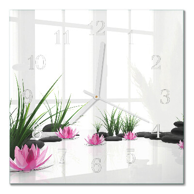 Horloge carrée en verre Fleur de lotus
