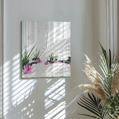 Horloge carrée en verre Fleur de lotus