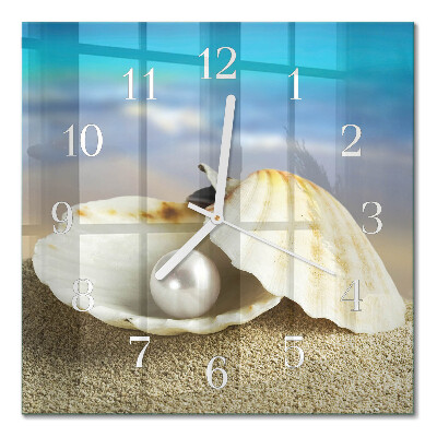 Horloge carrée en verre Perle dans une coquille