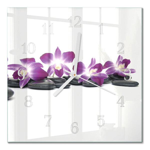 Horloge carrée en verre Orchidée