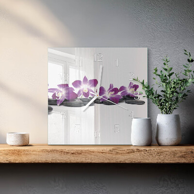 Horloge carrée en verre Orchidée