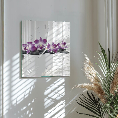 Horloge carrée en verre Orchidée