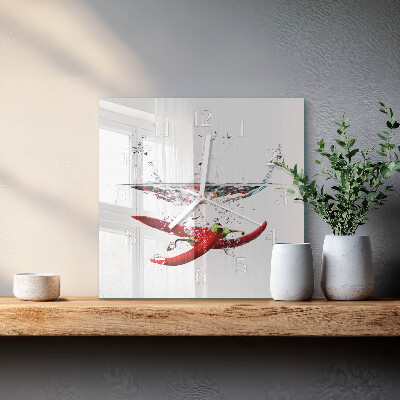 Horloge carrée en verre Piments