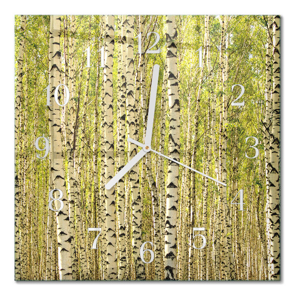Horloge carrée en verre Forêt de bouleaux