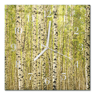 Horloge carrée en verre Forêt de bouleaux