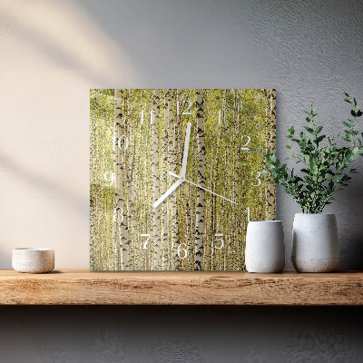 Horloge carrée en verre Forêt de bouleaux