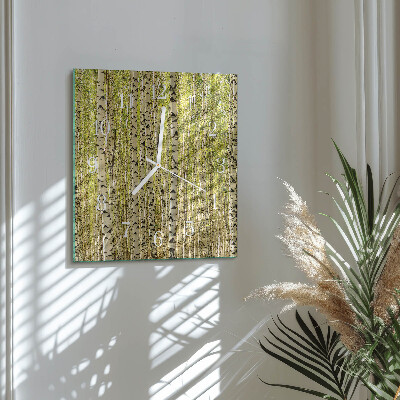 Horloge carrée en verre Forêt de bouleaux
