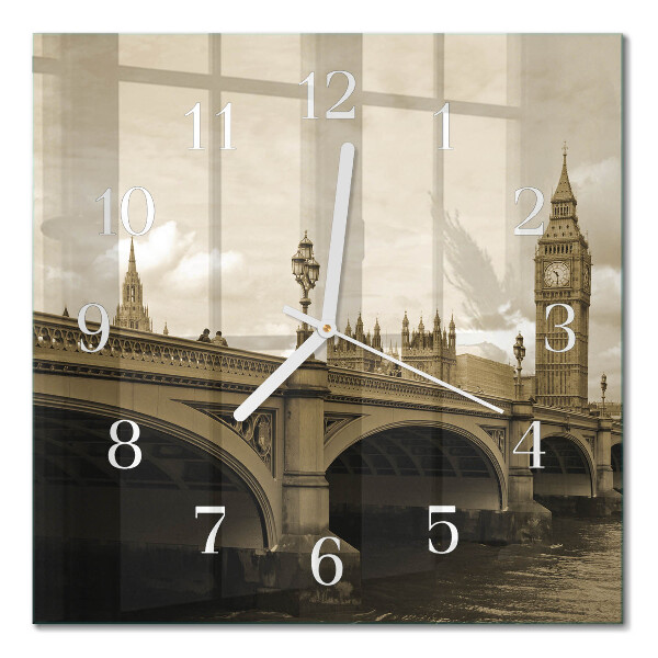 Horloge murale carrée Pont en sépia