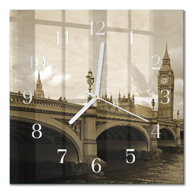 Horloge murale carrée Pont en sépia