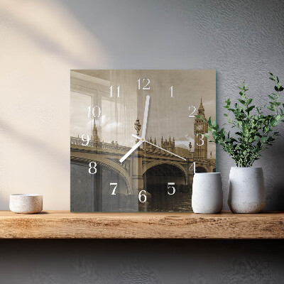 Horloge murale carrée Pont en sépia
