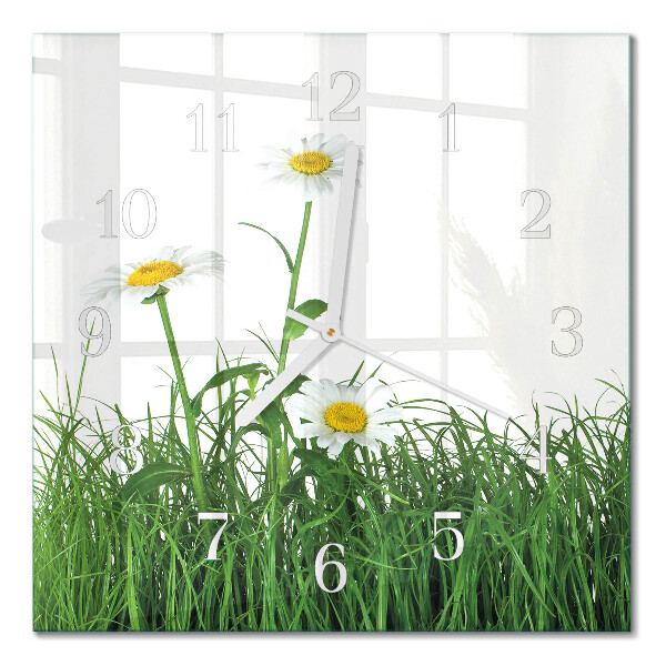 Horloge carrée en verre Marguerites