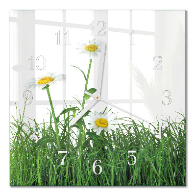Horloge carrée en verre Marguerites