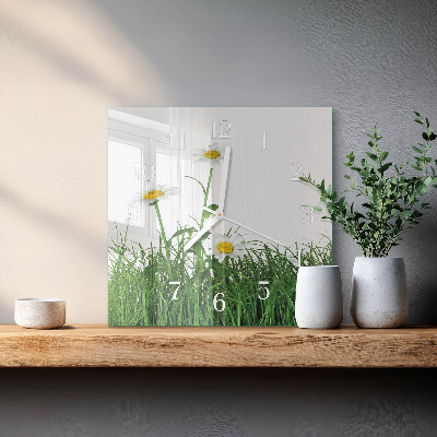 Horloge carrée en verre Marguerites