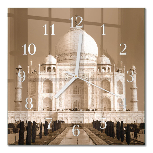 Horloge carrée en verre Le taj mahal en sépia