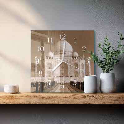 Horloge carrée en verre Le taj mahal en sépia