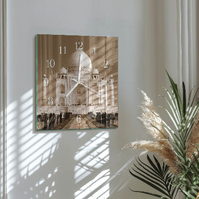 Horloge carrée en verre Le taj mahal en sépia