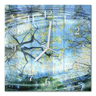 Horloge carrée en verre Arbres, eau