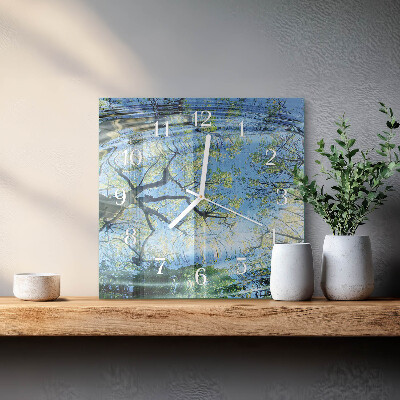 Horloge carrée en verre Arbres, eau