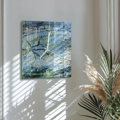 Horloge carrée en verre Arbres, eau