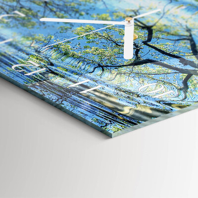 Horloge carrée en verre Arbres, eau