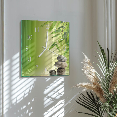Horloge carrée en verre Pierres de bambou