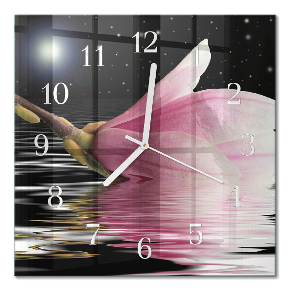 Horloge carrée en verre Fleur de magnolia