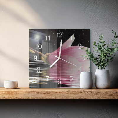 Horloge carrée en verre Fleur de magnolia