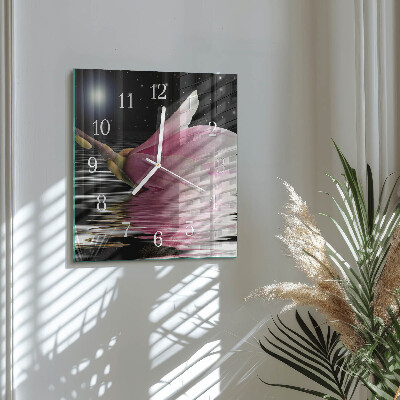 Horloge carrée en verre Fleur de magnolia