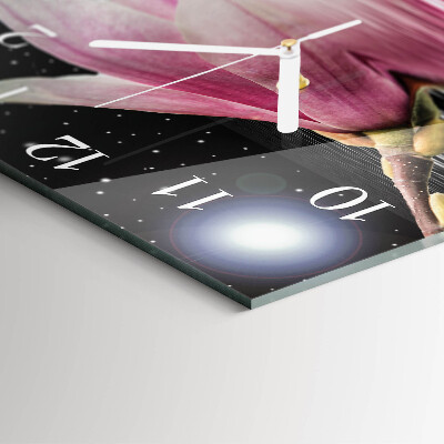 Horloge carrée en verre Fleur de magnolia
