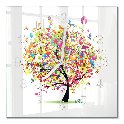 Horloge carrée en verre Arbre coloré
