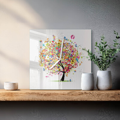 Horloge carrée en verre Arbre coloré