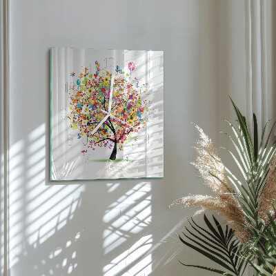 Horloge carrée en verre Arbre coloré