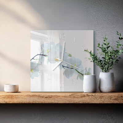 Horloge carrée en verre Orchidée