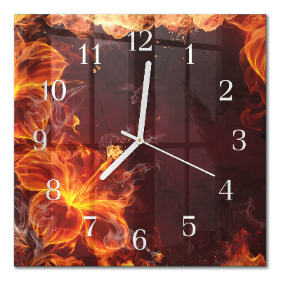 Horloge carrée en verre Fleurs de feu