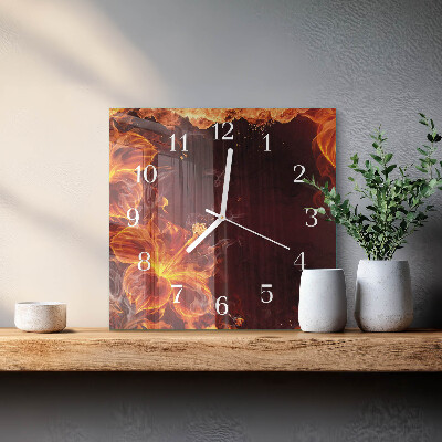 Horloge carrée en verre Fleurs de feu