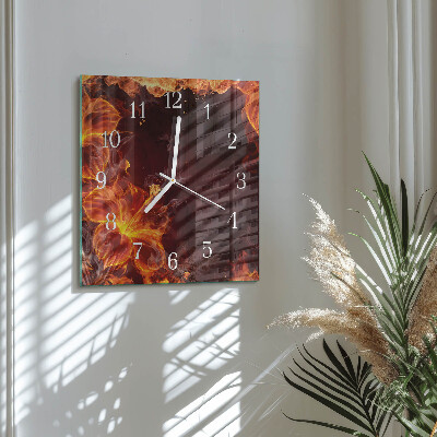 Horloge carrée en verre Fleurs de feu
