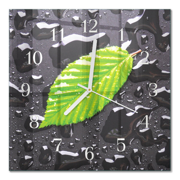 Horloge carrée en verre Feuille