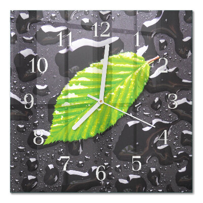 Horloge carrée en verre Feuille