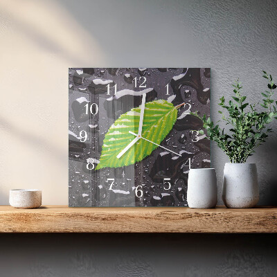 Horloge carrée en verre Feuille