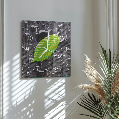 Horloge carrée en verre Feuille