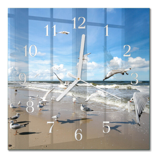 Horloge murale carrée Mouettes sur la plage