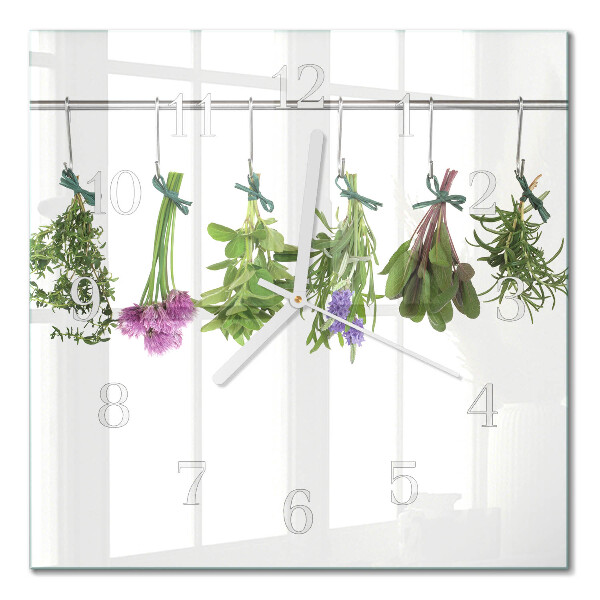 Horloge carrée en verre Herbes