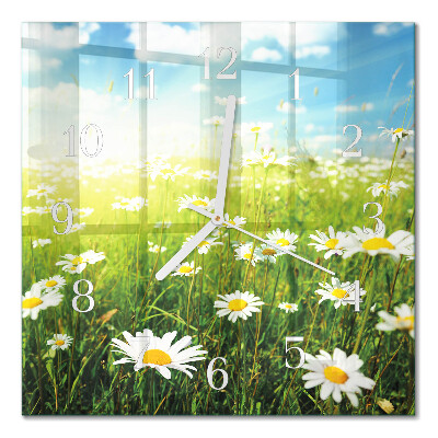 Horloge carrée en verre Marguerites