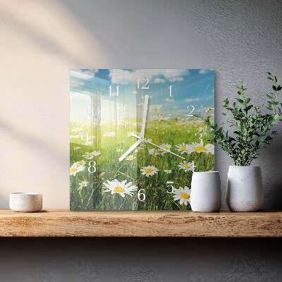 Horloge carrée en verre Marguerites