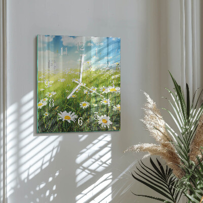 Horloge carrée en verre Marguerites